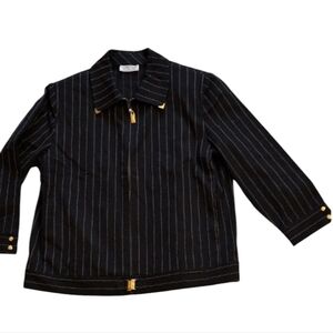 St. John Sport Black Pinstripe Blazer Full Zip Size 14